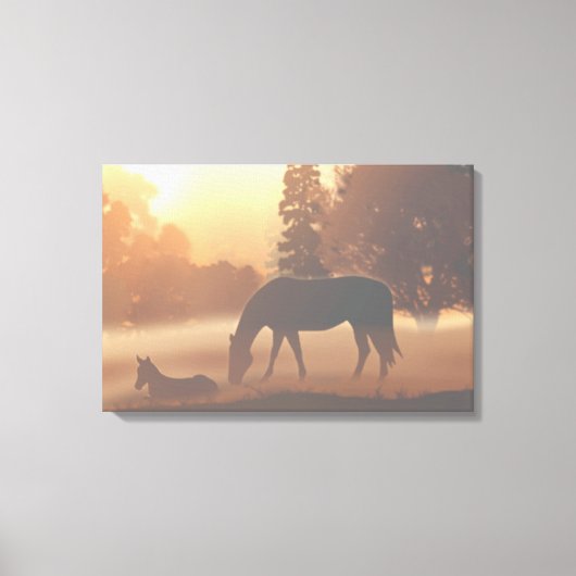 Paarden in de Morning Fog Canvas Afdruk (Voorkant)
