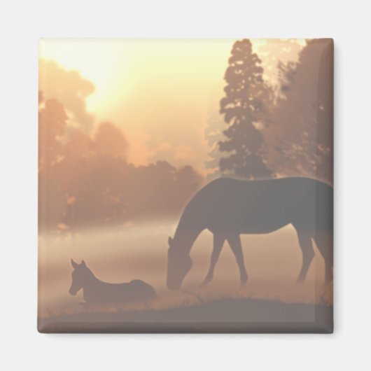 Paarden in de Morning Fog Magneet (Voorkant)