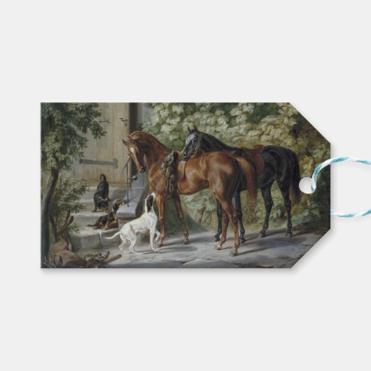 Paarden in de Porch (door Albrecht Adam) Cadeaulabel (Voorkant (Horizontaal))