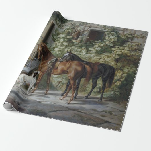 Paarden in de Porch (door Albrecht Adam) Cadeaupapier (Uitgerold)