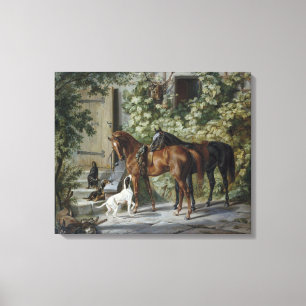 Paarden in de Porch (door Albrecht Adam) Canvas Afdruk