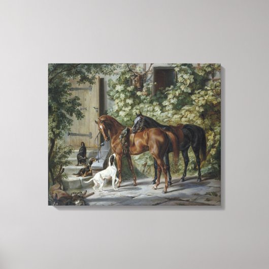 Paarden in de Porch (door Albrecht Adam) Canvas Afdruk (Voorkant)
