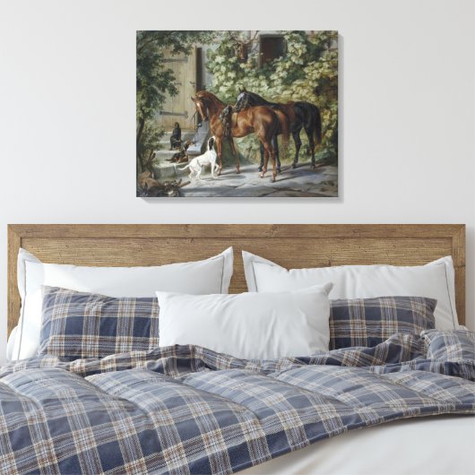Paarden in de Porch (door Albrecht Adam) Canvas Afdruk (Insitu (Slaapkamer))