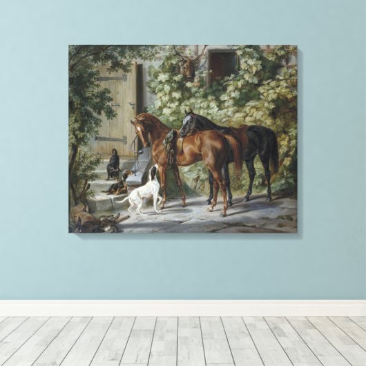 Paarden in de Porch (door Albrecht Adam) Canvas Afdruk (Insitu (Houten vloer))