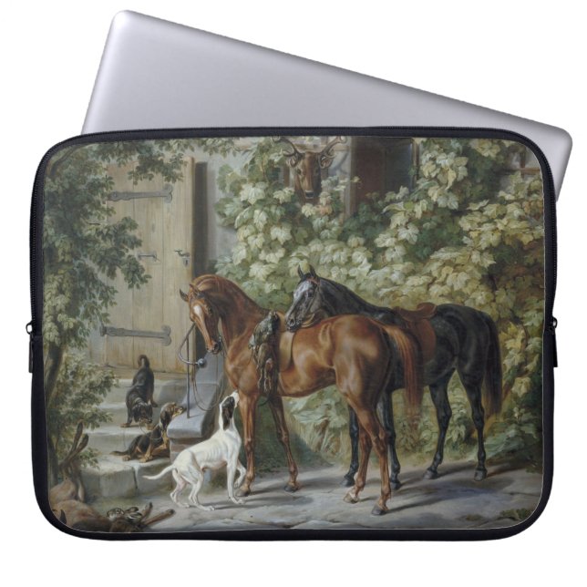 Paarden in de Porch (door Albrecht Adam) Laptop Sleeve (Voorkant)
