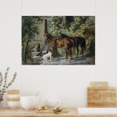 Paarden in de Porch (door Albrecht Adam) Poster (Keuken)