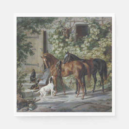 Paarden in de Porch (door Albrecht Adam) Servet (Voorkant)