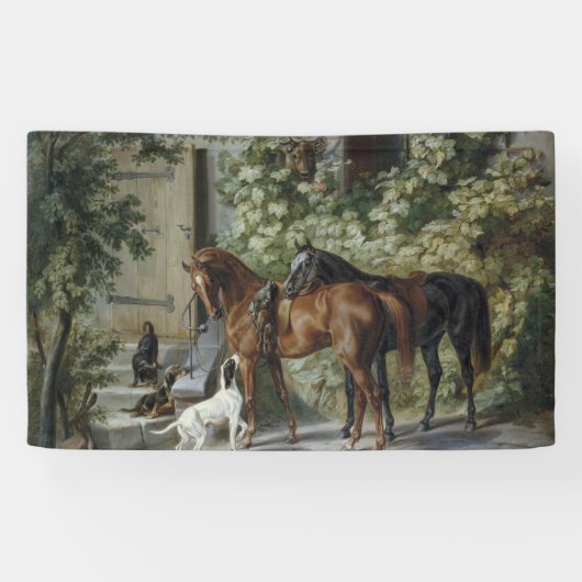 Paarden in de Porch (door Albrecht Adam) Spandoek (Horizontaal)