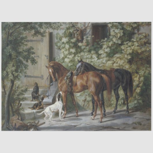 Paarden in de Porch (door Albrecht Adam) Tissuepapier (Voorkant)