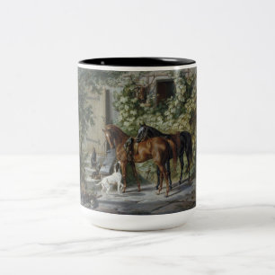 Paarden in de Porch (door Albrecht Adam) Tweekleurige Koffiemok