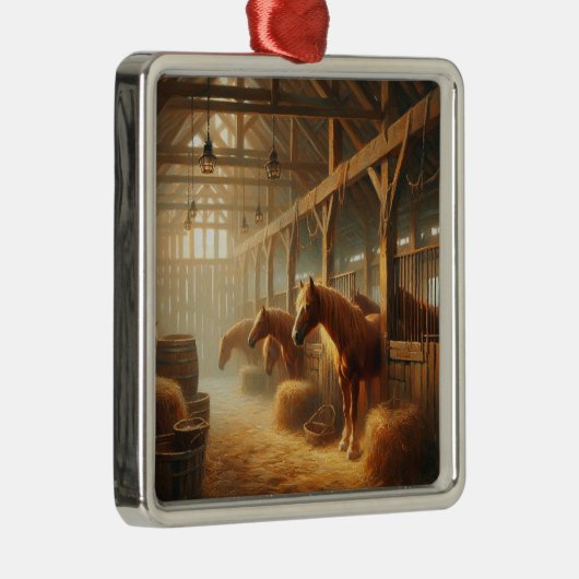 Paarden in de schuur metalen ornament (Rechts)