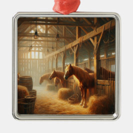 Paarden in de schuur metalen ornament