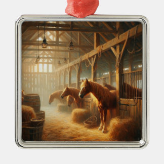 Paarden in de schuur metalen ornament