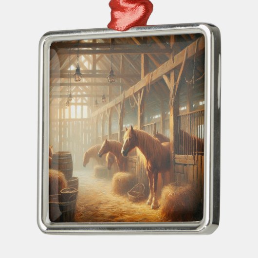 Paarden in de schuur metalen ornament (Links)