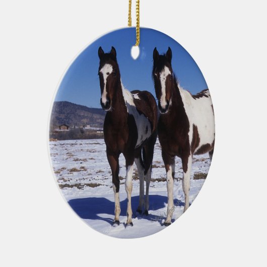 Paarden in de sneeuw keramisch ornament (Rechts)