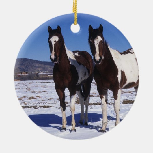 Paarden in de sneeuw keramisch ornament (Achterkant)