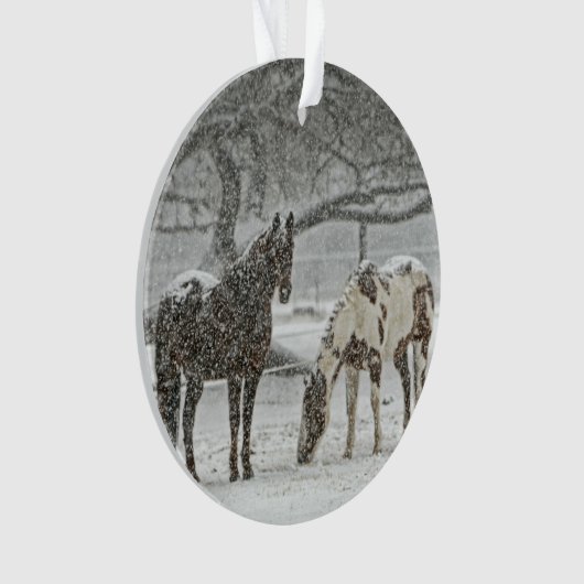 Paarden in de sneeuw ornament (voorkant)