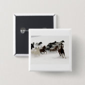 Paarden in de sneeuw vierkante button 5,1 cm (Voorkant /achterkant)