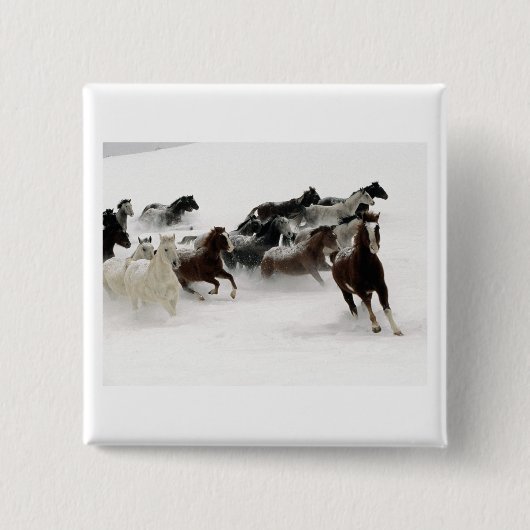 Paarden in de sneeuw vierkante button 5,1 cm (Voorkant)