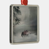 Paarden in de sneeuwkerstversiering metalen ornament (Rechts)