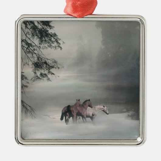 Paarden in de sneeuwkerstversiering metalen ornament (Voorkant)