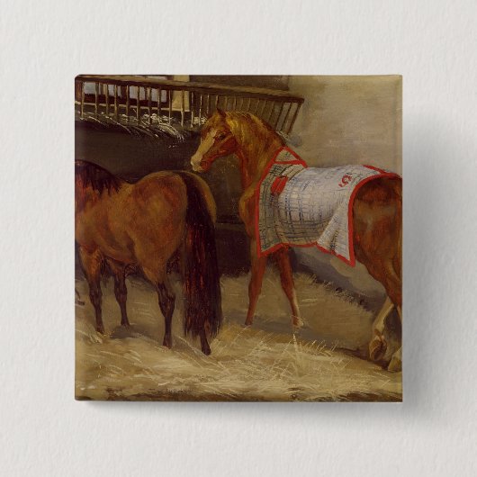 Paarden in de Stables Vierkante Button 5,1 Cm (Voorkant)
