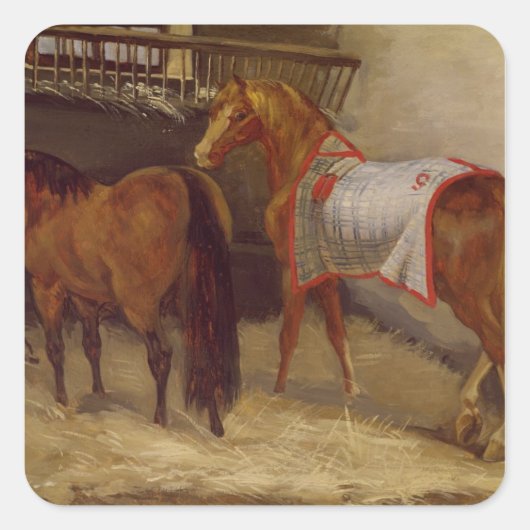 Paarden in de Stables Vierkante Sticker (Voorkant)