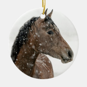 Paarden in de winter keramisch ornament