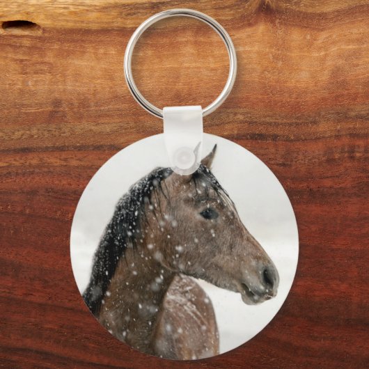 Paarden in de winter sleutelhanger (Achterkant)