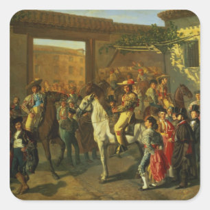 Paarden in een Courtyard Vierkante Sticker