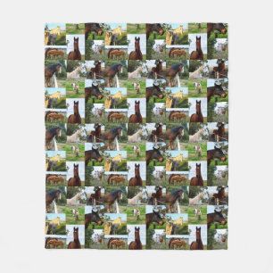 Paarden in een fotocollage, een middelvlechtblauw. fleece deken
