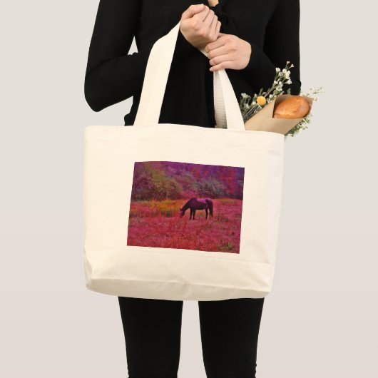 Paarden in een kaleidoscoop gekleurd veld grote tote bag (Voorkant (product))