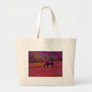Paarden in een kaleidoscoop gekleurd veld grote tote bag
