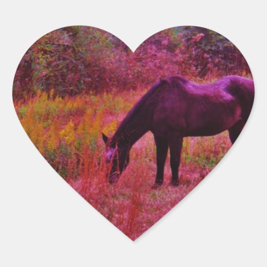 Paarden in een kaleidoscoop gekleurd veld hart sticker (Voorkant)