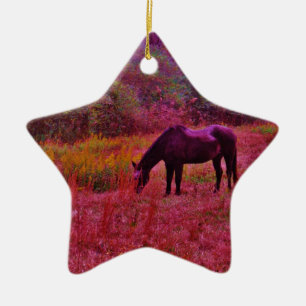 Paarden in een kaleidoscoop gekleurd veld keramisch ornament