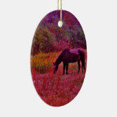 Paarden in een kaleidoscoop gekleurd veld keramisch ornament (Rechts)