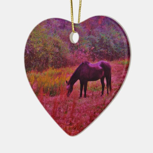 Paarden in een kaleidoscoop gekleurd veld keramisch ornament (Links)