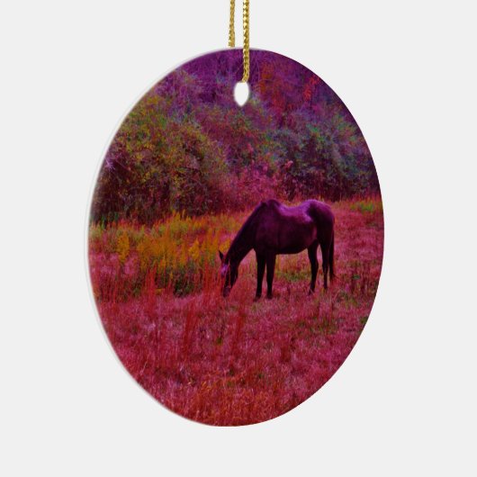 Paarden in een kaleidoscoop gekleurd veld keramisch ornament (Rechts)