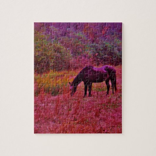 Paarden in een kaleidoscoop gekleurd veld legpuzzel (Verticaal)