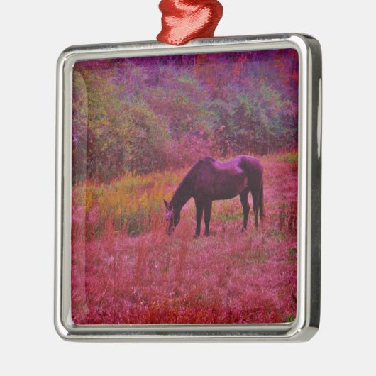 Paarden in een kaleidoscoop gekleurd veld metalen ornament (Links)