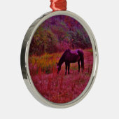 Paarden in een kaleidoscoop gekleurd veld metalen ornament (Rechts)