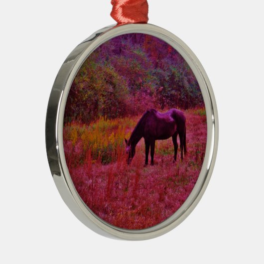 Paarden in een kaleidoscoop gekleurd veld metalen ornament (Rechts)