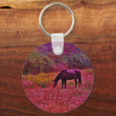 Paarden in een kaleidoscoop gekleurd veld sleutelhanger (Voorkant)