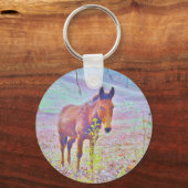 Paarden in een PAARS Pastel-RAINBOW-veld: naam toe Sleutelhanger (Voorkant)