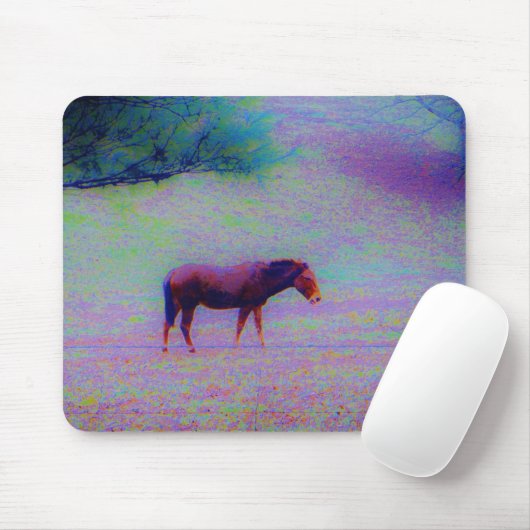 Paarden in een PAARS veld met een regenwand: naam  Muismat (Met muis)