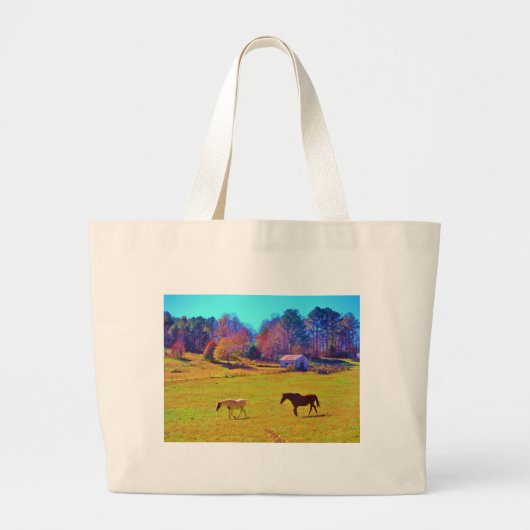 Paarden in een regenbooggekleurd veld grote tote bag (Voorkant)