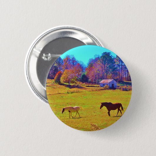 Paarden in een regenbooggekleurd veld ronde button 5,7 cm (Voorkant /achterkant)
