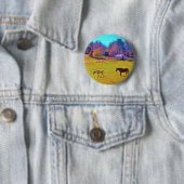 Paarden in een regenbooggekleurd veld ronde button 5,7 cm (In situ)