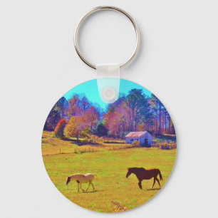 Paarden in een regenbooggekleurd veld sleutelhanger