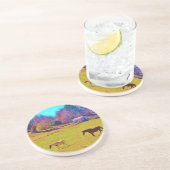 Paarden in een regenbooggekleurd veld zandsteen onderzetter (Zijkant)